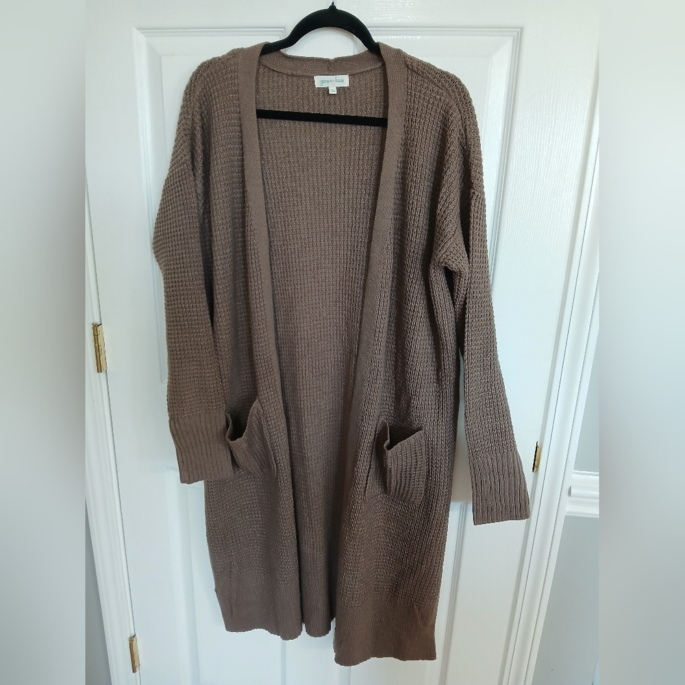 Grace & Lace Long Cardigan Cozy Warm Neutral Fall Classic Size L